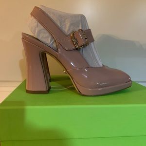 Brand new light pink patent heel with buckle strap
